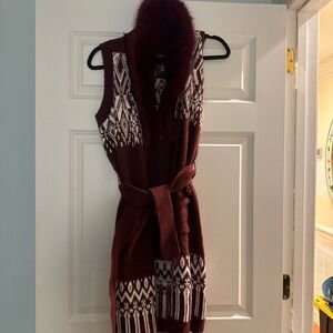 Burgundy Knit Vest with White Pattern